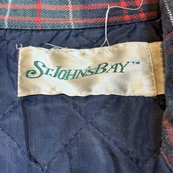 Vintage St. Johns Bay Quilt Lined Flannel Shirt Jacket Men's Green/Blue Plaid M - Picture 15 of 15